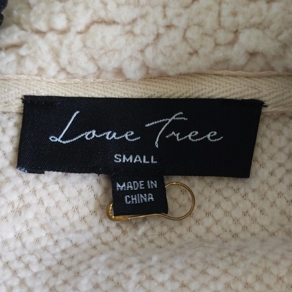 Love Tree teddy fleece nubby quarter zip jacket, off white & black S - Picture 5 of 9